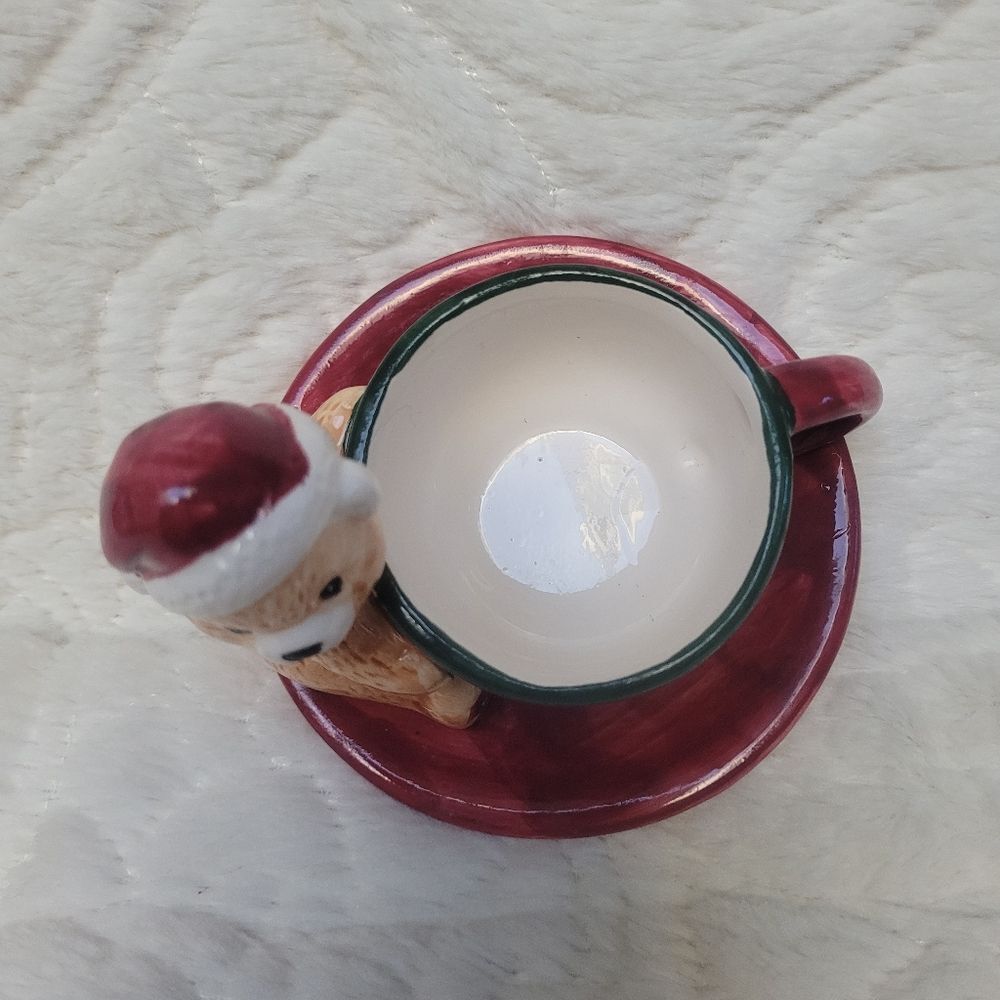 Vintage Christmas Santa Bear Cup Saucer Figurine 1 Piece Sherwood Brands RI R2 - Picture 5 of 6